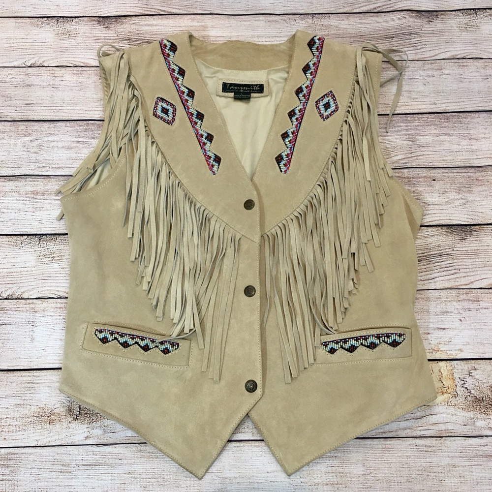 Tansmith leather vest with fringe and beading!